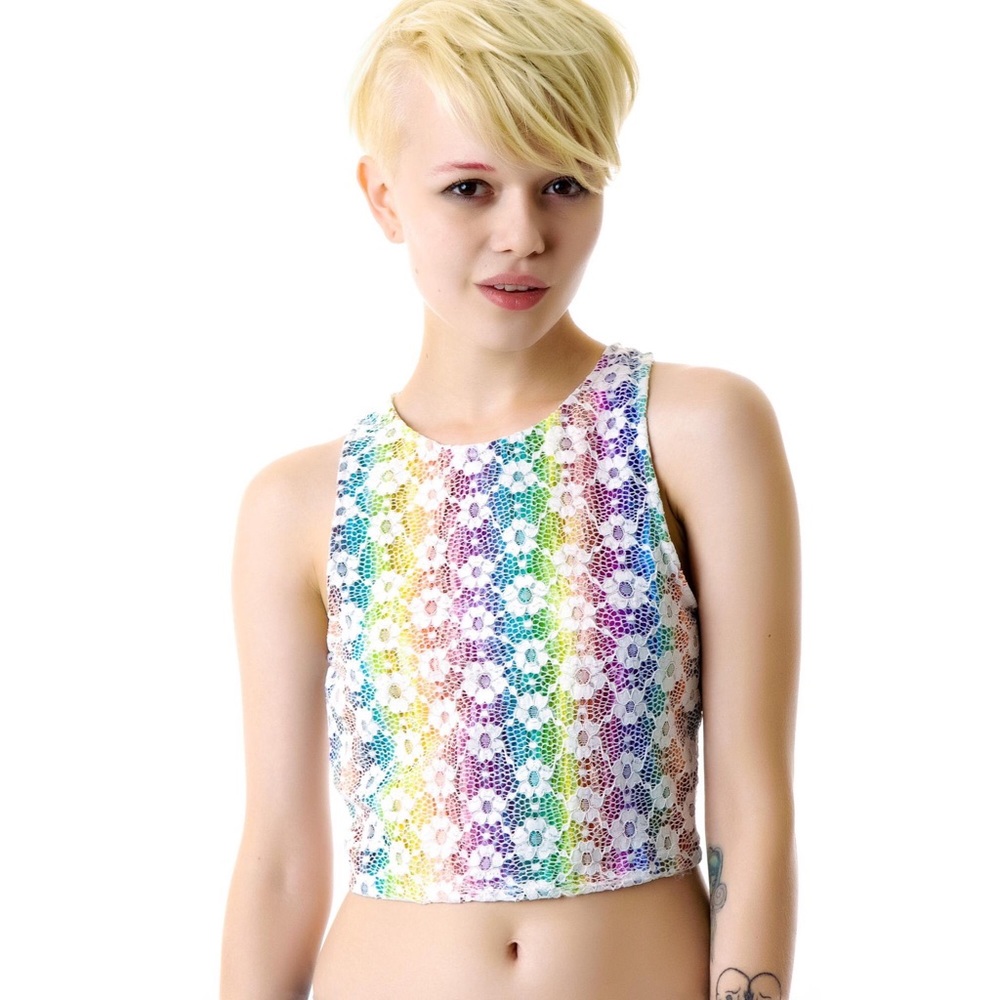 Minkpink daisy rainbow crop top